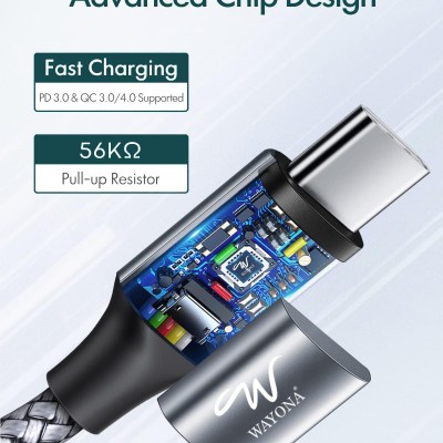Wayona Type C To Type C Fast Charging Cable 65W/3.25A Usb C Nylon Braided Cord Compatible For Smartphone (Samsung Galaxy S22 S21 S20 Fe S10 M33 M51 M31 A73 A51 Note 20 10/Note 20 10 Plus) (1M, Grey)