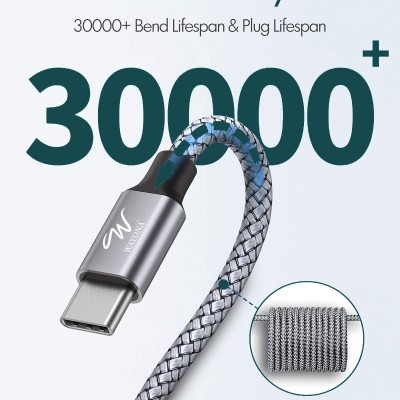 Wayona Type C To Type C Fast Charging Cable 65W/3.25A Usb C Nylon Braided Cord Compatible For Smartphone (Samsung Galaxy S22 S21 S20 Fe S10 M33 M51 M31 A73 A51 Note 20 10/Note 20 10 Plus) (1M, Grey)