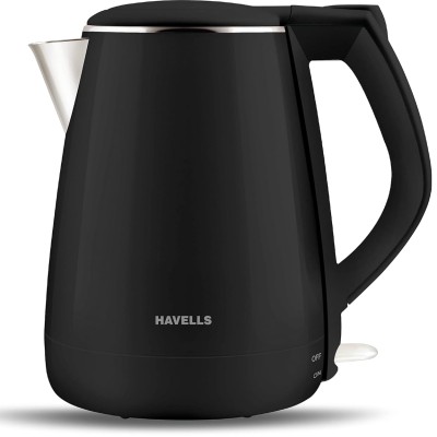 Havells Electric Kettle Aqua Plus 1250 Watts 1.2 liters , Double Layered Cool Touch Outer Body | 304 Rust Resistant SS Inner Body with Auto Shut Off | Wider Mouth | 2 Yr Manufacturer Warranty (Black) Havells Electric Kettle Aqua Plus 1250 Watts 1.2 liters , Double Layered Cool Touch Outer Body | 304 Rust Resistant SS Inner Body with Auto Shut Off | Wider Mouth | 2 Yr Manufacturer Warranty (Black)