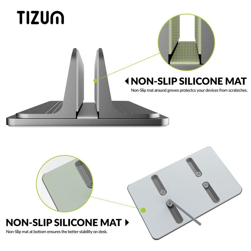 Tizum Vertical Laptop Tabletop Stand for Desk with Adjustable Dock Width, Size & Space Saver Sturdy Holder with Anti Slip Silicone Mat, for All Laptops, Notebook, MacBook, Tablets, iPads, Grey Tizum Vertical Laptop Tabletop Stand for Desk with Adjustable Dock Width, Size & Space Saver Sturdy Holder with Anti Slip Silicone Mat, for All Laptops, Notebook, MacBook, Tablets, iPads, Grey