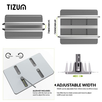 Tizum Vertical Laptop Tabletop Stand for Desk with Adjustable Dock Width, Size & Space Saver Sturdy Holder with Anti Slip Silicone Mat, for All Laptops, Notebook, MacBook, Tablets, iPads, Grey Tizum Vertical Laptop Tabletop Stand for Desk with Adjustable Dock Width, Size & Space Saver Sturdy Holder with Anti Slip Silicone Mat, for All Laptops, Notebook, MacBook, Tablets, iPads, Grey