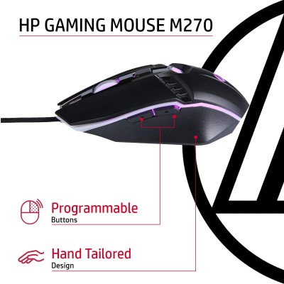 HP M270 Backlit USB Wired Gaming Mouse with 6 Buttons, 4-Speed Customizable 2400 DPI, Ergonomic Design, Breathing LED Lighting, Metal Scroll Wheel, Lightweighted / 3 Years Warranty (7ZZ87AA), Black HP M270 Backlit USB Wired Gaming Mouse with 6 Buttons, 4-Speed Customizable 2400 DPI, Ergonomic Design, Breathing LED Lighting, Metal Scroll Wheel, Lightweighted / 3 Years Warranty (7ZZ87AA), Black