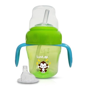 LuvLap Banana Time 150ml Anti Spill, Interchangeable Sipper / Sippy Cup with Soft Silicone Spout and Straw BPA Free, 6m+ (Green)
