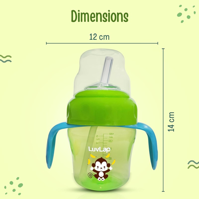 LuvLap Banana Time 150ml Anti Spill, Interchangeable Sipper / Sippy Cup with Soft Silicone Spout and Straw BPA Free, 6m+ (Green) LuvLap Banana Time 150ml Anti Spill, Interchangeable Sipper / Sippy Cup with Soft Silicone Spout and Straw BPA Free, 6m+ (Green)