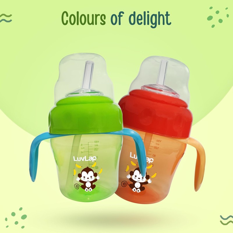 LuvLap Banana Time 150ml Anti Spill, Interchangeable Sipper / Sippy Cup with Soft Silicone Spout and Straw BPA Free, 6m+ (Green) LuvLap Banana Time 150ml Anti Spill, Interchangeable Sipper / Sippy Cup with Soft Silicone Spout and Straw BPA Free, 6m+ (Green)