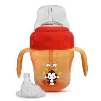 LuvLap Banana Time 150ml Anti Spill, Interchangeable Sipper / Sippy Cup with Soft Silicone Spout and Straw BPA Free, 6m+ (Orange)