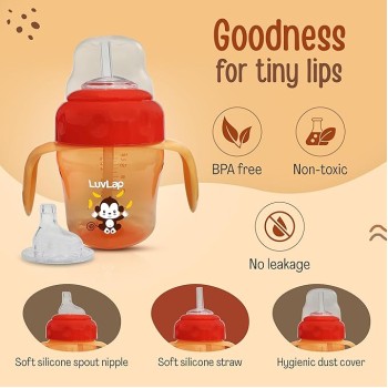 LuvLap Banana Time 150ml Anti Spill, Interchangeable Sipper / Sippy Cup with Soft Silicone Spout and Straw BPA Free, 6m+ (Orange) LuvLap Banana Time 150ml Anti Spill, Interchangeable Sipper / Sippy Cup with Soft Silicone Spout and Straw BPA Free, 6m+ (Orange)