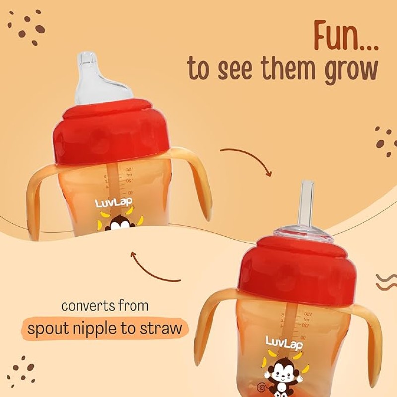 LuvLap Banana Time 150ml Anti Spill, Interchangeable Sipper / Sippy Cup with Soft Silicone Spout and Straw BPA Free, 6m+ (Orange) LuvLap Banana Time 150ml Anti Spill, Interchangeable Sipper / Sippy Cup with Soft Silicone Spout and Straw BPA Free, 6m+ (Orange)