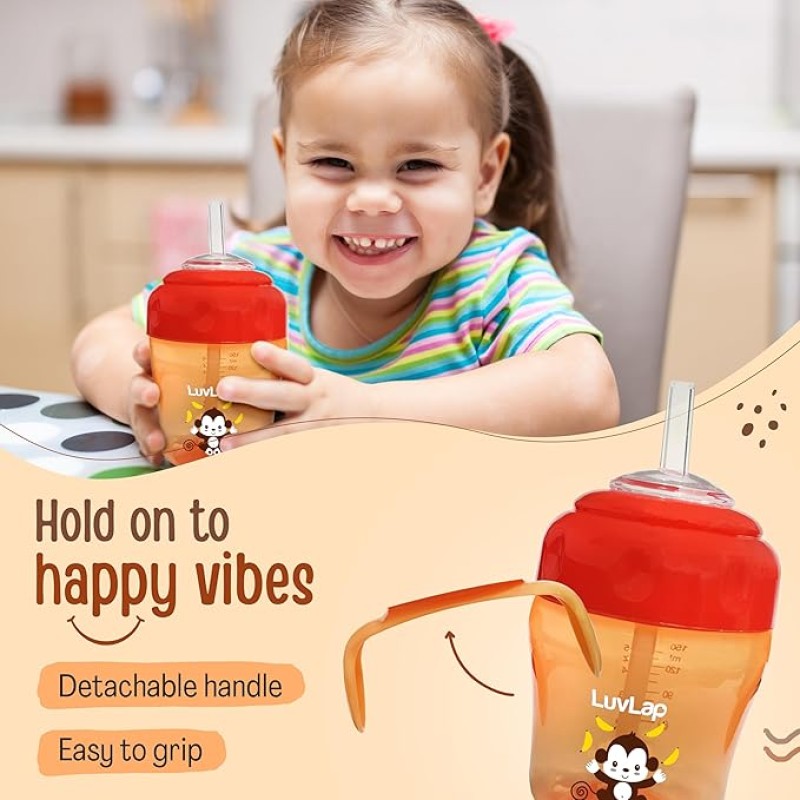 LuvLap Banana Time 150ml Anti Spill, Interchangeable Sipper / Sippy Cup with Soft Silicone Spout and Straw BPA Free, 6m+ (Orange) LuvLap Banana Time 150ml Anti Spill, Interchangeable Sipper / Sippy Cup with Soft Silicone Spout and Straw BPA Free, 6m+ (Orange)