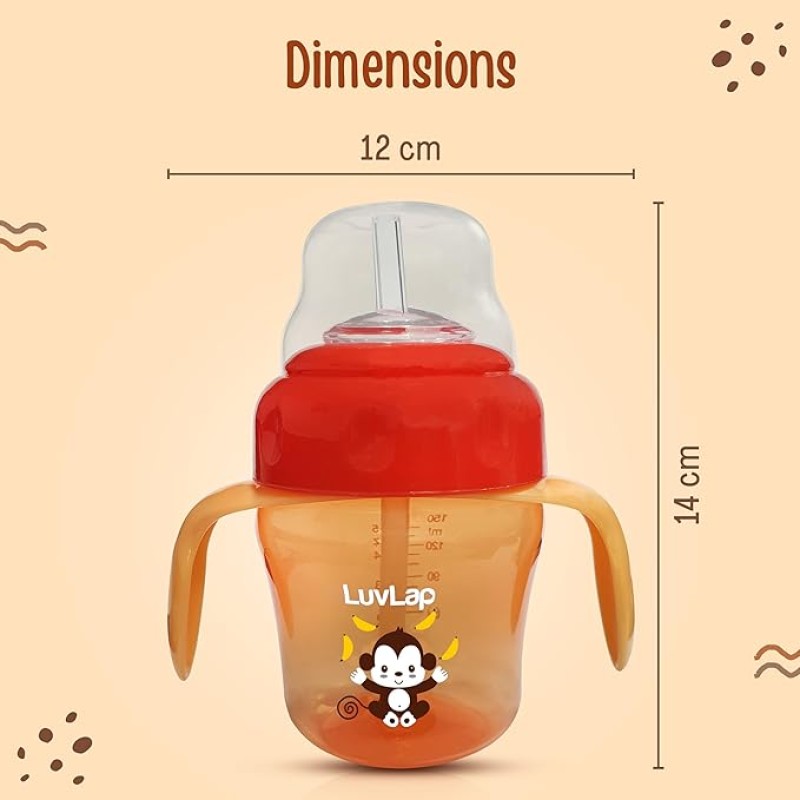 LuvLap Banana Time 150ml Anti Spill, Interchangeable Sipper / Sippy Cup with Soft Silicone Spout and Straw BPA Free, 6m+ (Orange) LuvLap Banana Time 150ml Anti Spill, Interchangeable Sipper / Sippy Cup with Soft Silicone Spout and Straw BPA Free, 6m+ (Orange)