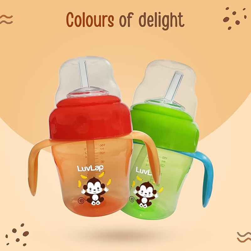 LuvLap Banana Time 150ml Anti Spill, Interchangeable Sipper / Sippy Cup with Soft Silicone Spout and Straw BPA Free, 6m+ (Orange) LuvLap Banana Time 150ml Anti Spill, Interchangeable Sipper / Sippy Cup with Soft Silicone Spout and Straw BPA Free, 6m+ (Orange)