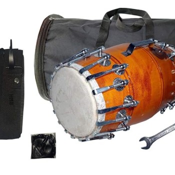 GT manufacturers Wood Dholak Musical Instrument Drum Nuts N Bolt With Tool Kit (Orange)