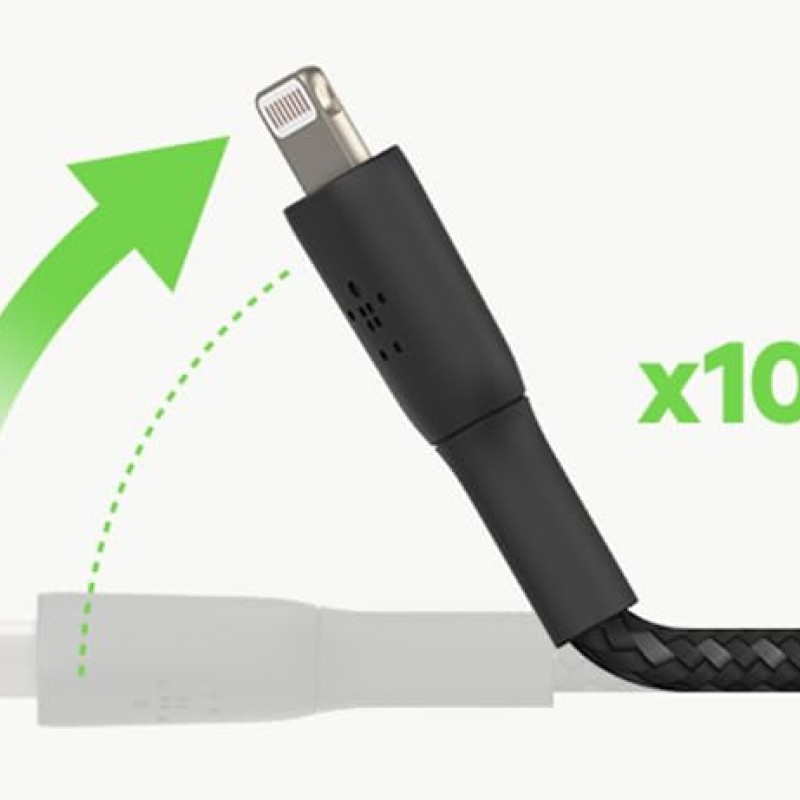 Belkin Apple Certified Lightning to USB Charge and Sync Tough Braided Cable for iPhone, iPad, Air Pods, 3.3 feet (1 meters) – Black Belkin Apple Certified Lightning to USB Charge and Sync Tough Braided Cable for iPhone, iPad, Air Pods, 3.3 feet (1 meters) – Black