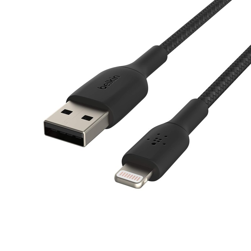 Belkin Apple Certified Lightning to USB Charge and Sync Tough Braided Cable for iPhone, iPad, Air Pods, 3.3 feet (1 meters) – Black Belkin Apple Certified Lightning to USB Charge and Sync Tough Braided Cable for iPhone, iPad, Air Pods, 3.3 feet (1 meters) – Black