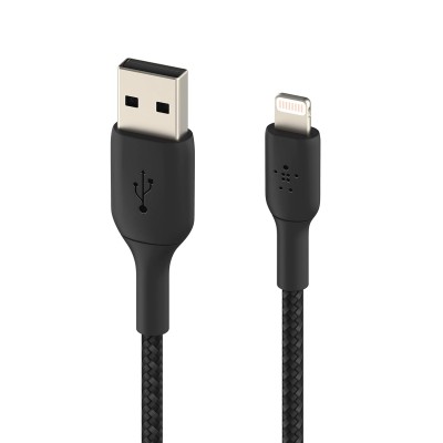 Belkin Apple Certified Lightning to USB Charge and Sync Tough Braided Cable for iPhone, iPad, Air Pods, 3.3 feet (1 meters) – Black Belkin Apple Certified Lightning to USB Charge and Sync Tough Braided Cable for iPhone, iPad, Air Pods, 3.3 feet (1 meters) – Black