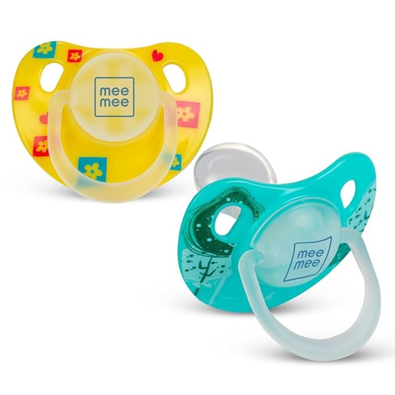 Mee Mee Baby Silicone Pacifier | Orthodontic Nipple for Oral Stimulation | Unique Shape to Support Psychological Breathing | Soother for Babies | Easy to Clean | 0-18 Months (Yellow/Green) Mee Mee Baby Silicone Pacifier | Orthodontic Nipple for Oral Stimulation | Unique Shape to Support Psychological Breathing | Soother for Babies | Easy to Clean | 0-18 Months (Yellow/Green)