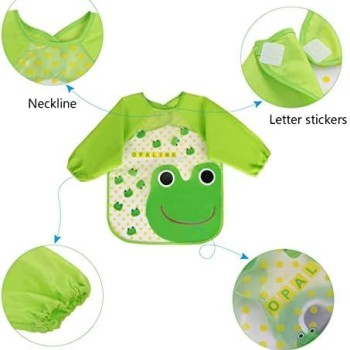 BabyGo Washable 3 Pcs Long Sleeve Bibs, Waterproof Baby Bibs, Toddler Sleeved Bib, Baby Smock for Eating Feeding, 6-24 Months (Multicolor)