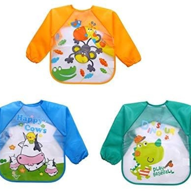 BabyGo Washable 3 Pcs Long Sleeve Bibs, Waterproof Baby Bibs, Toddler Sleeved Bib, Baby Smock for Eating Feeding, 6-24 Months (Multicolor) BabyGo Washable 3 Pcs Long Sleeve Bibs, Waterproof Baby Bibs, Toddler Sleeved Bib, Baby Smock for Eating Feeding, 6-24 Months (Multicolor)