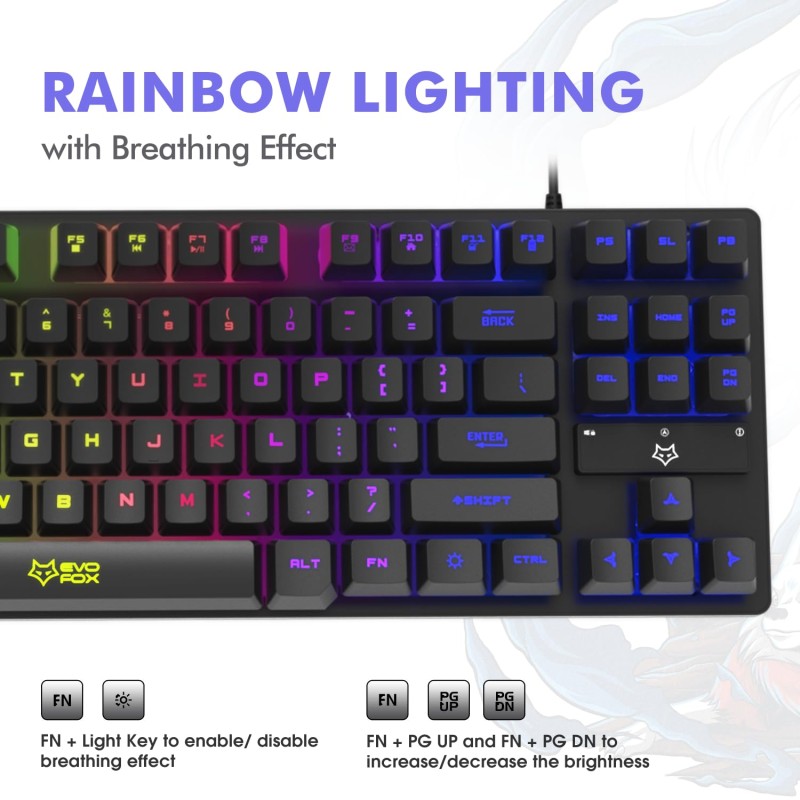 EvoFox Fireblade Wired Gaming Keyboard with Multiple Lightning Effects I Compact TKL Design I LED Backlit I 19 Anti Ghosting Keys I Windows Lock Key I Breathing Effect I Spill Resistant I 1.5M Braided Cable with Magnetic Ring (Black) EvoFox Fireblade Wired Gaming Keyboard with Multiple Lightning Effects I Compact TKL Design I LED Backlit I 19 Anti Ghosting Keys I Windows Lock Key I Breathing Effect I Spill Resistant I 1.5M Braided Cable with Magnetic Ring (Black)
