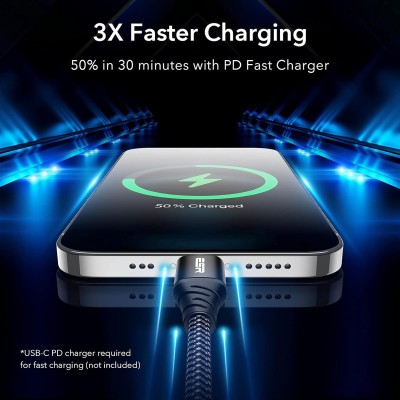 ESR USB-C to Lightning Cable, 0.5 ft (0.2 m), MFi-Certified, PD Fast Charging Cable for iPhone 14/14 Plus/14 Pro/14 Pro Max, iPhone 13/12 Series, iPhone SE 2022/11/XR, Braided Nylon, Black ESR USB-C to Lightning Cable, 0.5 ft (0.2 m), MFi-Certified, PD Fast Charging Cable for iPhone 14/14 Plus/14 Pro/14 Pro Max, iPhone 13/12 Series, iPhone SE 2022/11/XR, Braided Nylon, Black