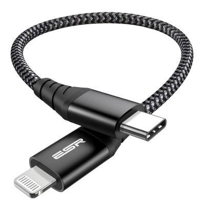 ESR USB-C to Lightning Cable, 0.5 ft (0.2 m), MFi-Certified, PD Fast Charging Cable for iPhone 14/14 Plus/14 Pro/14 Pro Max, iPhone 13/12 Series, iPhone SE 2022/11/XR, Braided Nylon, Black ESR USB-C to Lightning Cable, 0.5 ft (0.2 m), MFi-Certified, PD Fast Charging Cable for iPhone 14/14 Plus/14 Pro/14 Pro Max, iPhone 13/12 Series, iPhone SE 2022/11/XR, Braided Nylon, Black