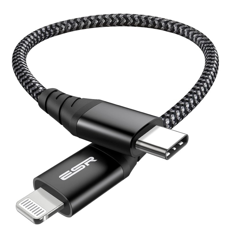 ESR USB-C to Lightning Cable, 0.5 ft (0.2 m), MFi-Certified, PD Fast Charging Cable for iPhone 14/14 Plus/14 Pro/14 Pro Max, iPhone 13/12 Series, iPhone SE 2022/11/XR, Braided Nylon, Black ESR USB-C to Lightning Cable, 0.5 ft (0.2 m), MFi-Certified, PD Fast Charging Cable for iPhone 14/14 Plus/14 Pro/14 Pro Max, iPhone 13/12 Series, iPhone SE 2022/11/XR, Braided Nylon, Black