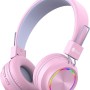 iClever Bluetooth on Ear Headphones for Girls, Kids Girls Headphones with Mic, Headset for Kids School/Tablet/Laptop Stereo Sound Colorful LED Lights Bluetooth 5.0, Foldable