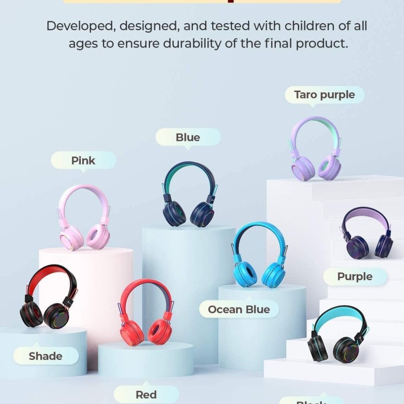 iClever Bluetooth on Ear Headphones for Girls, Kids Girls Headphones with Mic, Headset for Kids School/Tablet/Laptop Stereo Sound Colorful LED Lights Bluetooth 5.0, Foldable iClever Bluetooth on Ear Headphones for Girls, Kids Girls Headphones with Mic, Headset for Kids School/Tablet/Laptop Stereo Sound Colorful LED Lights Bluetooth 5.0, Foldable