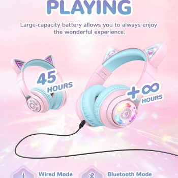 iClever BTH13 Bluetooth Kids Headphones with Mic, Over Ear Headphone Wireless Cat Ear Headphones for Girls Birthday Gift Safe Volume Limited, 45H Playtime Portable Headset for Tablet/PC, Pink iClever BTH13 Bluetooth Kids Headphones with Mic, Over Ear Headphone Wireless Cat Ear Headphones for Girls Birthday Gift Safe Volume Limited, 45H Playtime Portable Headset for Tablet/PC, Pink