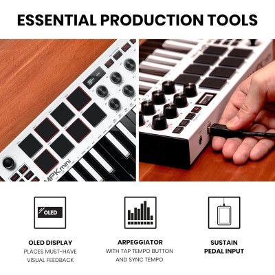 Akai Professional MPK mini MK3 – 25 Key USB MIDI Keyboard Controller With 8 Backlit Drum Pads, 8 Knobs and Music Production Software included (White) Akai Professional MPK mini MK3 – 25 Key USB MIDI Keyboard Controller With 8 Backlit Drum Pads, 8 Knobs and Music Production Software included (White)