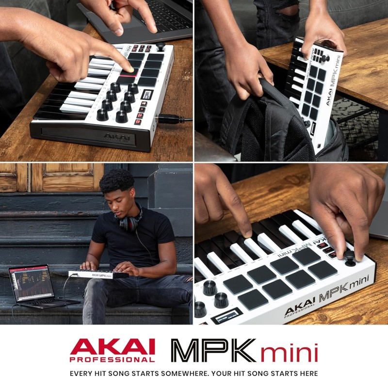 Akai Professional MPK mini MK3 – 25 Key USB MIDI Keyboard Controller With 8 Backlit Drum Pads, 8 Knobs and Music Production Software included (White) Akai Professional MPK mini MK3 – 25 Key USB MIDI Keyboard Controller With 8 Backlit Drum Pads, 8 Knobs and Music Production Software included (White)