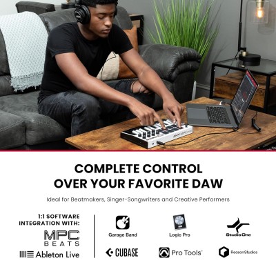 Akai Professional MPK mini MK3 – 25 Key USB MIDI Keyboard Controller With 8 Backlit Drum Pads, 8 Knobs and Music Production Software included (White) Akai Professional MPK mini MK3 – 25 Key USB MIDI Keyboard Controller With 8 Backlit Drum Pads, 8 Knobs and Music Production Software included (White)