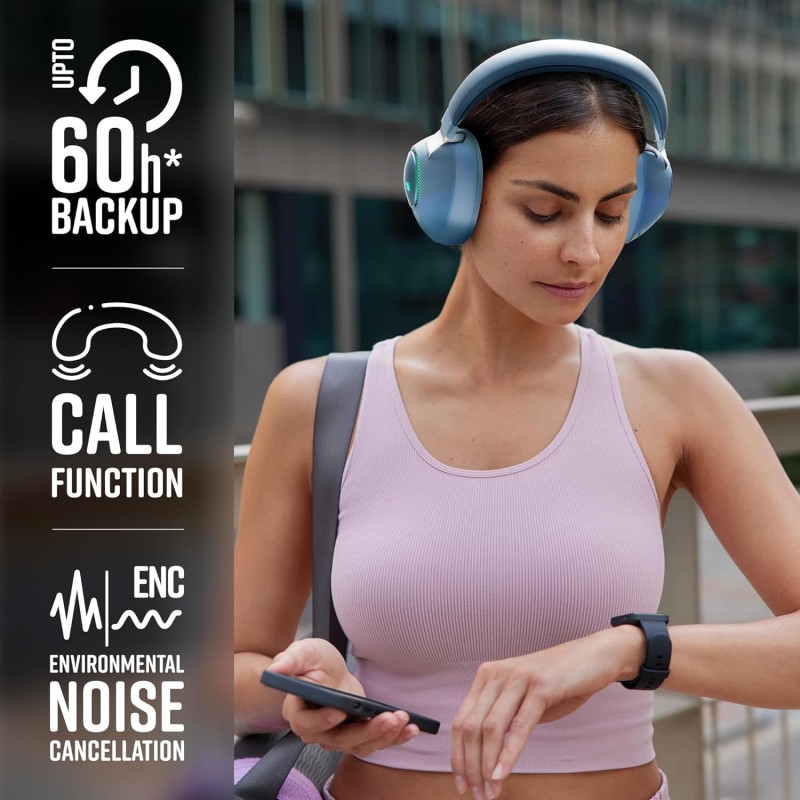 Zebronics Zeb-Duke Wireless Bluetooth Over The Ear Headphone with RGB Lights, 30hrs* Playback, Voice Assistant, Aux Input & Call Function. (Blue) Zebronics Zeb-Duke Wireless Bluetooth Over The Ear Headphone with RGB Lights, 30hrs* Playback, Voice Assistant, Aux Input & Call Function. (Blue)