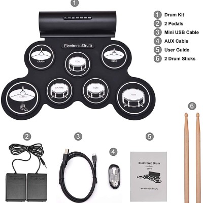 Powerpak G3001L-P Electronic Drum Kit Built-in Li-Battery 2000mAh Roll Up Drum Pad Portable Rechargeable Drum Kit with Headphone Jack Built-in Dual Speaker 2x Drum Pedals 2x Drum Sticks Powerpak G3001L-P Electronic Drum Kit Built-in Li-Battery 2000mAh Roll Up Drum Pad Portable Rechargeable Drum Kit with Headphone Jack Built-in Dual Speaker 2x Drum Pedals 2x Drum Sticks