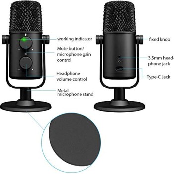 MAONO AU-902 USB Condenser Podcast Microphone, with Dual Volume Control, Mute Button, Monitor Headphone Jack, Plug and Play Mic for Vlogging, Gaming, Studio Recording, YouTube