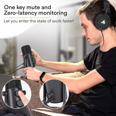 MAONO AU-902 USB Condenser Podcast Microphone, with Dual Volume Control, Mute Button, Monitor Headphone Jack, Plug and Play Mic for Vlogging, Gaming, Studio Recording, YouTube MAONO AU-902 USB Condenser Podcast Microphone, with Dual Volume Control, Mute Button, Monitor Headphone Jack, Plug and Play Mic for Vlogging, Gaming, Studio Recording, YouTube