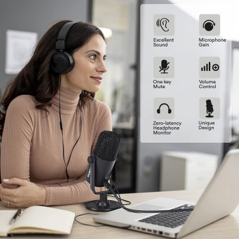 MAONO AU-902 USB Condenser Podcast Microphone, with Dual Volume Control, Mute Button, Monitor Headphone Jack, Plug and Play Mic for Vlogging, Gaming, Studio Recording, YouTube MAONO AU-902 USB Condenser Podcast Microphone, with Dual Volume Control, Mute Button, Monitor Headphone Jack, Plug and Play Mic for Vlogging, Gaming, Studio Recording, YouTube