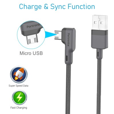 Portronics Konnect L 1.2Mtr, Fast Charging 3A Micro USB Cable with Charge & Sync Function (Grey) Portronics Konnect L 1.2Mtr, Fast Charging 3A Micro USB Cable with Charge & Sync Function (Grey)