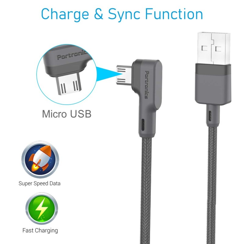 Portronics Konnect L 1.2Mtr, Fast Charging 3A Micro USB Cable with Charge & Sync Function (Grey) Portronics Konnect L 1.2Mtr, Fast Charging 3A Micro USB Cable with Charge & Sync Function (Grey)