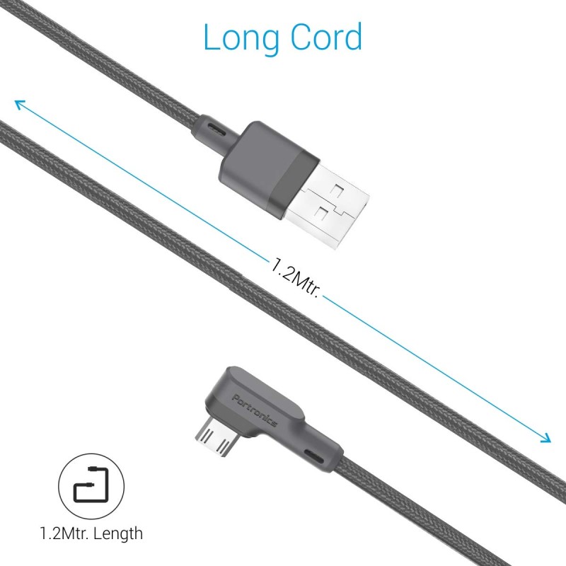 Portronics Konnect L 1.2Mtr, Fast Charging 3A Micro USB Cable with Charge & Sync Function (Grey) Portronics Konnect L 1.2Mtr, Fast Charging 3A Micro USB Cable with Charge & Sync Function (Grey)