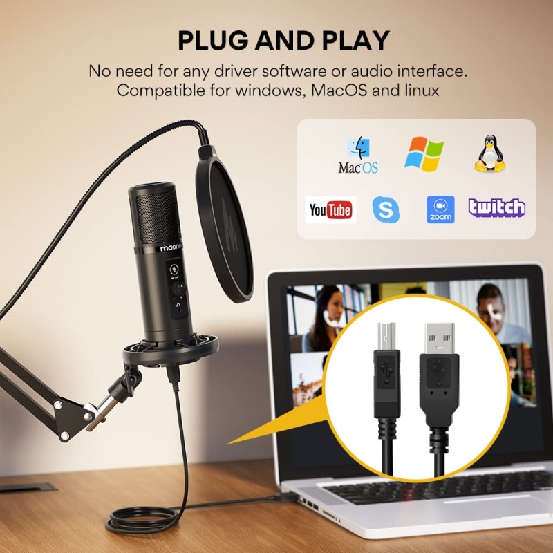 MAONO Au-Pm422 Podcast USB Microphone With Zero Latency Monitoring,192Khz/24Bit Professional Cardioid Condenser Mic With Touch Mute Button And Mic Gain Knob For Recording,Podcasting,Gaming,Youtube MAONO Au-Pm422 Podcast USB Microphone With Zero Latency Monitoring,192Khz/24Bit Professional Cardioid Condenser Mic With Touch Mute Button And Mic Gain Knob For Recording,Podcasting,Gaming,Youtube