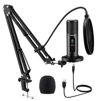 MAONO Au-Pm422 Podcast USB Microphone With Zero Latency Monitoring,192Khz/24Bit Professional Cardioid Condenser Mic With Touch Mute Button And Mic Gain Knob For Recording,Podcasting,Gaming,Youtube