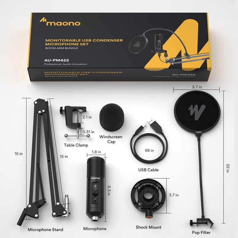 MAONO Au-Pm422 Podcast USB Microphone With Zero Latency Monitoring,192Khz/24Bit Professional Cardioid Condenser Mic With Touch Mute Button And Mic Gain Knob For Recording,Podcasting,Gaming,Youtube MAONO Au-Pm422 Podcast USB Microphone With Zero Latency Monitoring,192Khz/24Bit Professional Cardioid Condenser Mic With Touch Mute Button And Mic Gain Knob For Recording,Podcasting,Gaming,Youtube