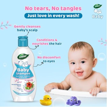 Dabur Baby Gentle Nourishing Shampoo: With No Harmful Chemicals & Tear Free Formula |Contains Aloe Vera & Gooseberry | pH balanced , Hypoallergenic & Dermatologically Tested with No Paraben & Phthalates -500 ml