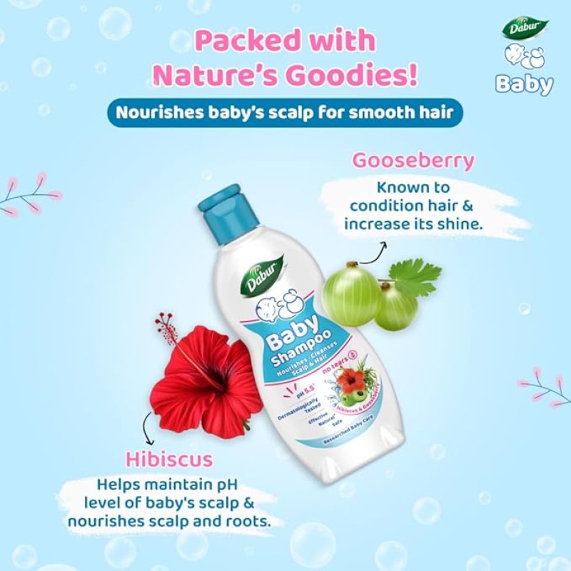 Dabur Baby Gentle Nourishing Shampoo: With No Harmful Chemicals & Tear Free Formula |Contains Aloe Vera & Gooseberry | pH balanced , Hypoallergenic & Dermatologically Tested with No Paraben & Phthalates -500 ml Dabur Baby Gentle Nourishing Shampoo: With No Harmful Chemicals & Tear Free Formula |Contains Aloe Vera & Gooseberry | pH balanced , Hypoallergenic & Dermatologically Tested with No Paraben & Phthalates -500 ml