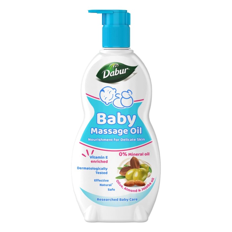 Dabur Baby Oil: Non - Sticky Baby Massage Oil with No Harmful Chemicals |Contains Jojoba , Olives & Almonds | Hypoallergenic & Dermatologically Tested with No Paraben & Phthalates - 500 ml Dabur Baby Oil: Non - Sticky Baby Massage Oil with No Harmful Chemicals |Contains Jojoba , Olives & Almonds | Hypoallergenic & Dermatologically Tested with No Paraben & Phthalates - 500 ml