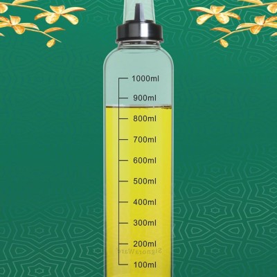 SIGNORA WARE Even Flow 1000ml Borosilicate Glass Oil Dispenser and Pourer with Measurement, Transparent and pointer Oil Nozzle with Covering Lid, Leakproof Spill Proof, Easy Refill (1 litre, Set 1)