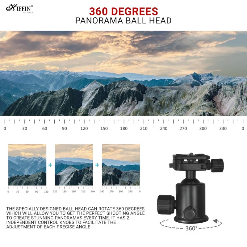 Hiffin HF-550 Tripod, 65 inches Special Quality Camera Tripod for Canon Nikon DSLR, Aluminum Alloy Tripod with 360 Degree Ball Head, Professional Tripod for Travel and Work (Black) Hiffin HF-550 Tripod, 65 inches Special Quality Camera Tripod for Canon Nikon DSLR, Aluminum Alloy Tripod with 360 Degree Ball Head, Professional Tripod for Travel and Work (Black)