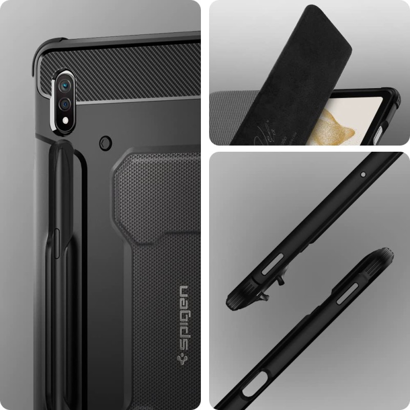 Spigen Rugged Armor Pro Full Cover Folio Case Compatible with Galaxy Tab S8 / Tab S7 5G / Tab S7 11inch [S Pen Storage] [Trifold Stand] - Black
