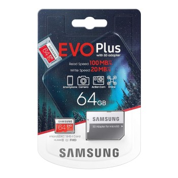 Samsung EVO Plus 64GB microSDXC UHS-I 100MB/s Full HD & 4K UHD Memory Card with Adapter (MB-MC64HA)